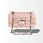 Prada Nappa Gaufre Small Chain Flap Bag aus beigem Nappaleder frontal