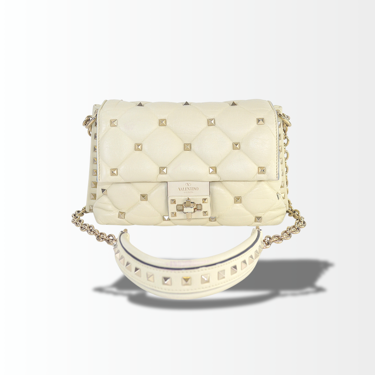 Valentino Garavani Rockstud Spike Shoulder Bag Light Ivory