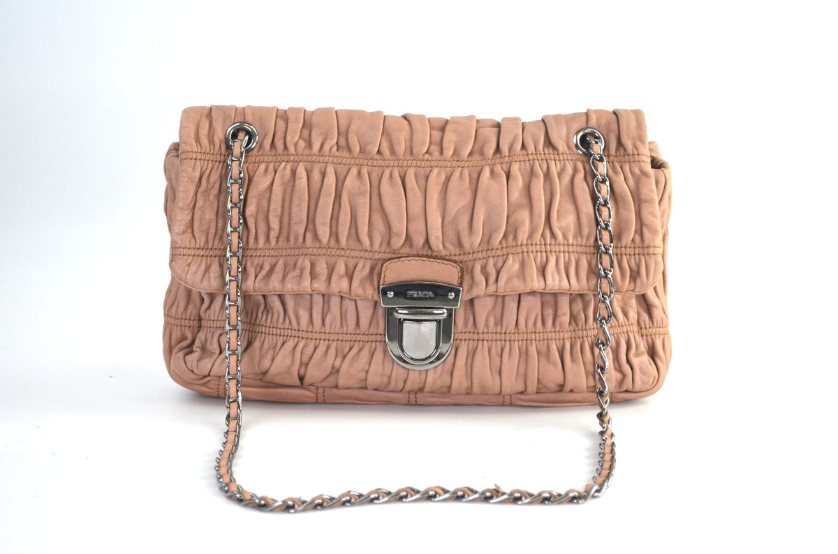Prada Nappa Gaufre Chain Schultertasche Leder Rosa
