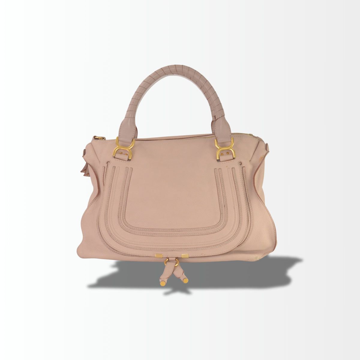 Chloé Marcie Handtasche aus puderrosa Leder mit goldfarbener Hardware – Vorderansicht