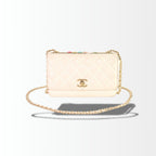 Chanel Schultertasche aus weißem gestepptem Leder mit goldfarbener Kette – Seitenansicht