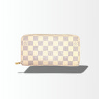 Louis Vuitton Zippy Wallet Damier Azur – Vorderansicht mit goldfarbenem Reißverschluss