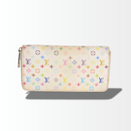 Louis Vuitton Zippy Wallet aus Monogram Multicolore Canvas in Blanc mit buntem Monogram-Muster in Vorderansicht.