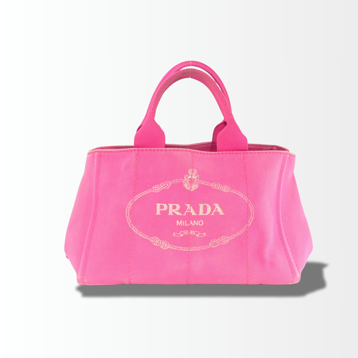 Prada Canapa Tote Pink Canvas mit zwei Tragegriffen und Prada Logo