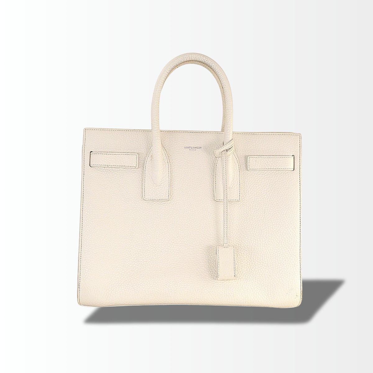 Saint Laurent Sac de Jour Handtasche aus weißem genarbtem Leder mit silberfarbener Hardware