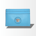 Versace Kartenetui aus türkisem Leder mit silberfarbenem Versace Schriftzug