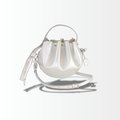 MCM Metallic Calfskin Studded Bucket Bag in Silber mit Schulterriemen