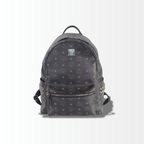 MCM Stark Side Studs Backpack in schwarzem Visetos mit silberfarbenen Studs
